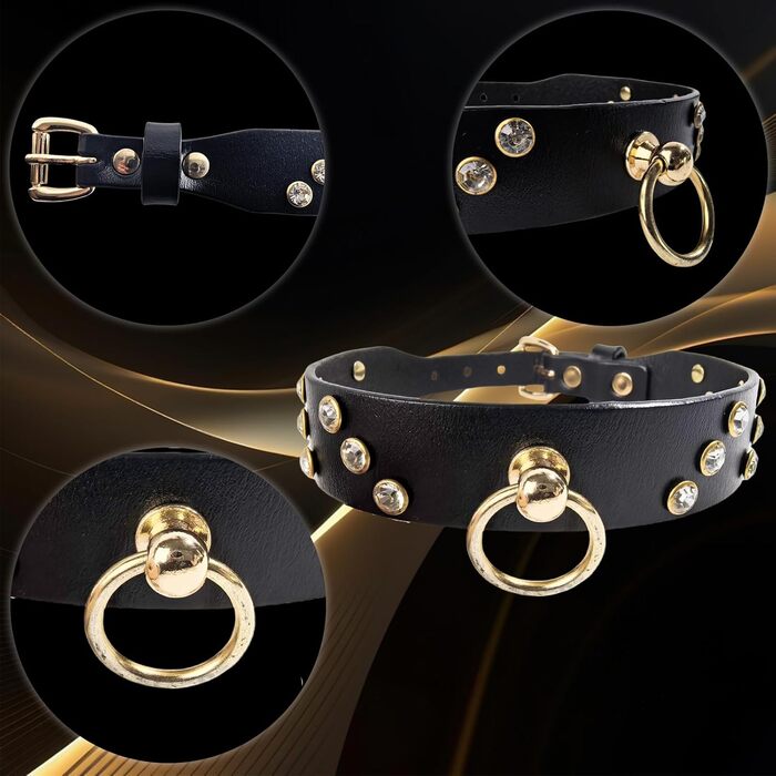 Лідер шкіряне намисто з кільцем O SM регульоване, для пар, дорослих, БДСМ, чорне
