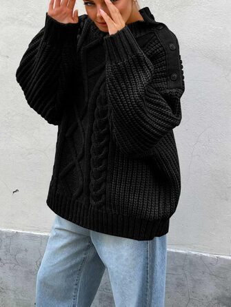 Жіночий в'язаний светр Imiy Bea Oversized з коміром-стійкою та гудзиками збоку, чорний, розмір L
