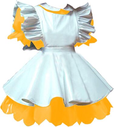 Жіночий костюм з латексу PVC, Wetlook, міні-сукня з короткими рукавами-буфами, костюм служниці, фартух (7XL, жовтий)