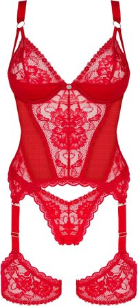 Сексуальний жіночий комплект білизни Selente Love & Fun: корсет, танга та шовкова маска для очей (S-M, червона мереживо, виготовлено в ЄС)