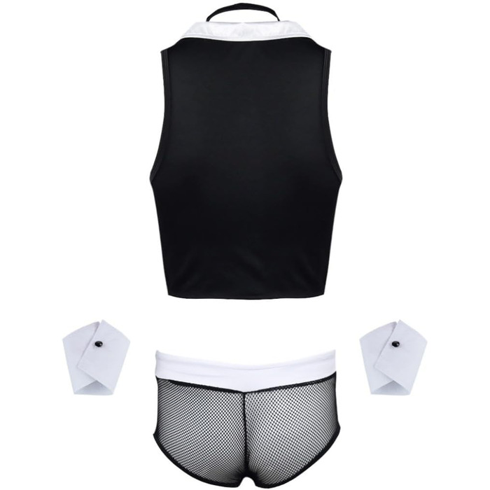 Костюм бармена Freebily 4шт: меш, боксери, краватка, жилет. Чорний. Еротичний костюм для рольових ігор, клубної моди. Розмір універсальний