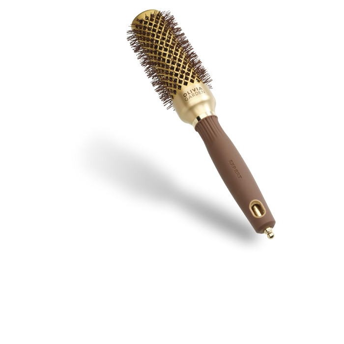 Керамічна кругла щітка для волосся Olivia Garden Expert Blowout Shine Gold & Brown, 35 мм — антистатична для гладких та блискучих локонів