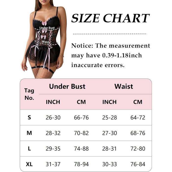 Комплект жіночої спокусливої білизни FEOYA: мереживний боді, корсет, трусики, панчохи, чорний, розмір XL