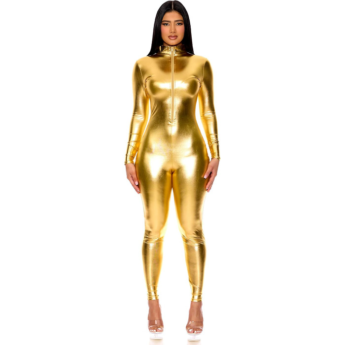 Костюм-комбінезон Forplay для жінок, металік, блискавка спереду, стійкий комір, костюм на Хелловін, США (M-L, золото)