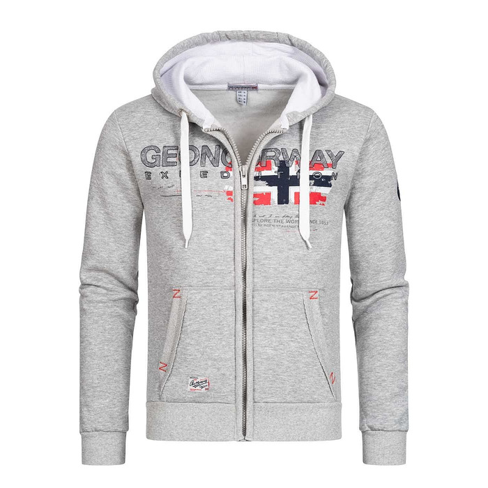 Чоловіча толстовка на блискавці Geographical Norway з капюшоном, сіра (розмір S)