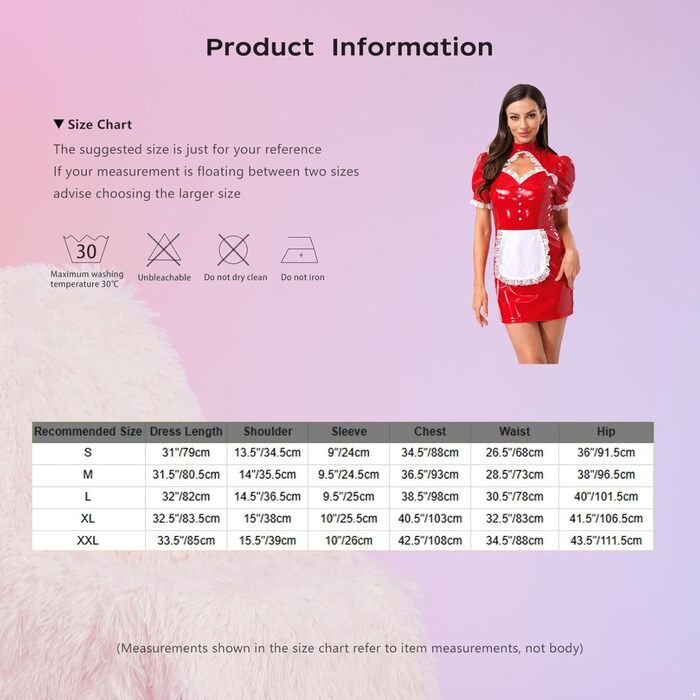 Костюм покоївки Inhzoy з ефектом вологого блиску, мереживо, шкіра, чорний. Комплект: сукня та фартух. Ідеально для карнавалу, косплею, вечірок. Розмір XXL