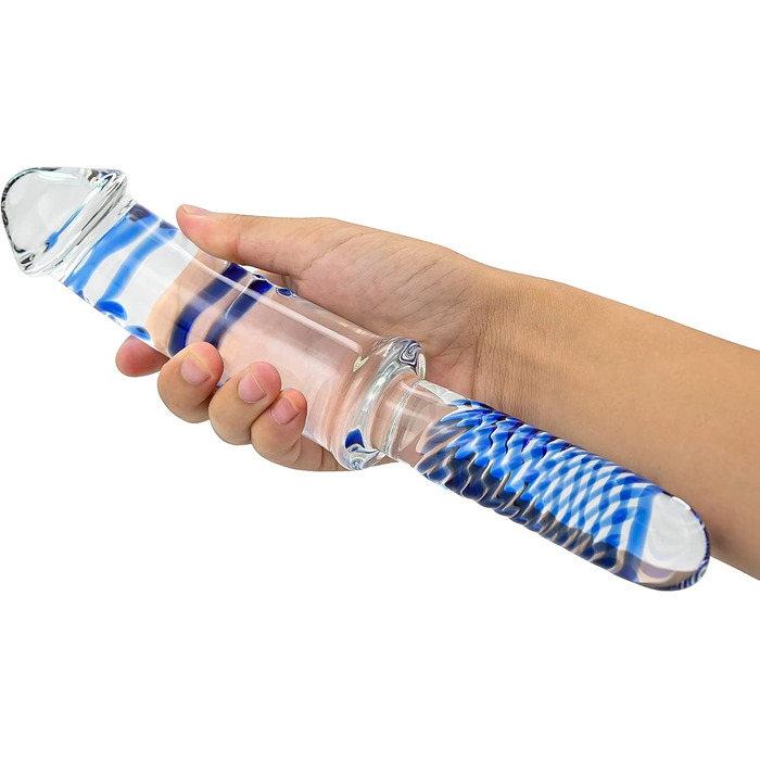 Скляний дилда Roluck з ручкою, кристалічний пеньс, анальний дилда, заглушка для заднього проходу для жінок та чоловіків, секс-іграшка (блакитний)