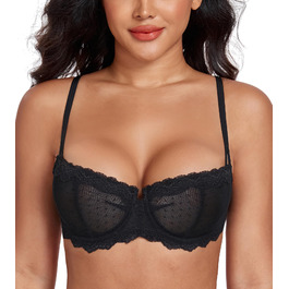 Дизайнерський бюстгальтер Lemorosy для дівчаток Dirndl з кісточками Push Up мереживний Balconette напівчашка прозорий бюстгальтер 75E чорний