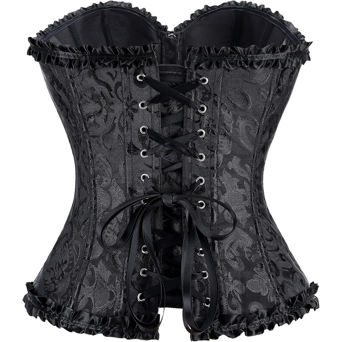 TRIWORKS Корсетний топ для жінок: корсаж, шнурування, бюстгальтер, сатиновий корсет з мереживом, стегнювальний корсет для карнавалу та Різдва, S-X (Чорний з блискавкою, L)