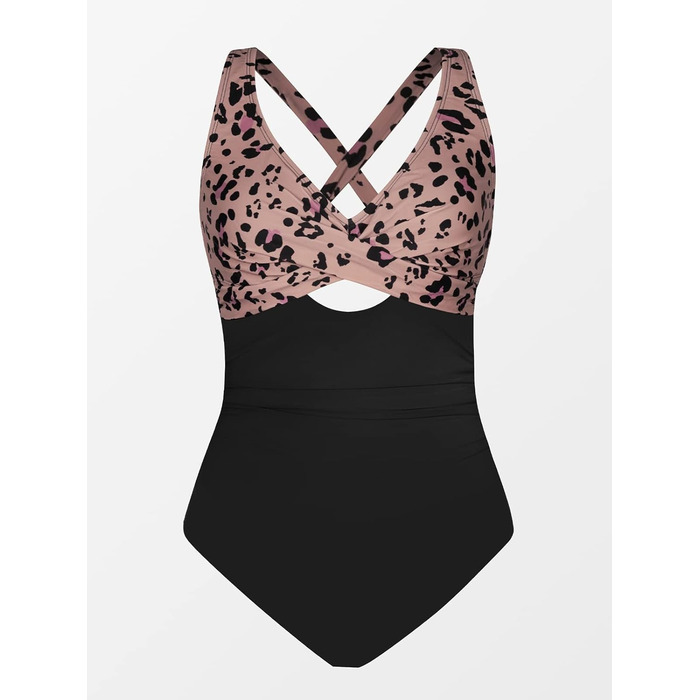 Купальник CUPSHE з запахом, V-подібний виріз, декоративні вирізи, корегуючий ефект, чорний/леопард