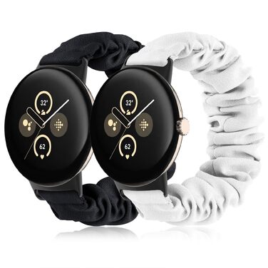 Еластичний тканинний ремінець для Google Pixel Watch 3 41mm, Pixel Watch 2, Pixel Watch, спортивний браслет-резинка для жінок, замінний ремінець (2 шт., S: 14-16.5 см, чорний/білий)