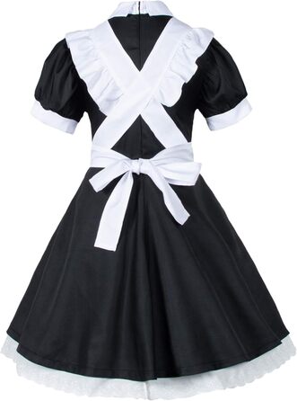 Костюм Аніме Лоліта Французька Служанка, Комплект з 6 предметів: Шюрка, Перчатки, Головний Убір, Шкарпетки, Костюм Cosplay, Чорний/Синій (XL)