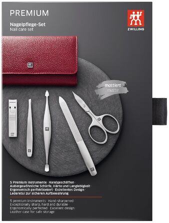 Манікюрний набір ZWILLING Premium з ножицями для нігтів та кутикули, 5 предметів, червоний
