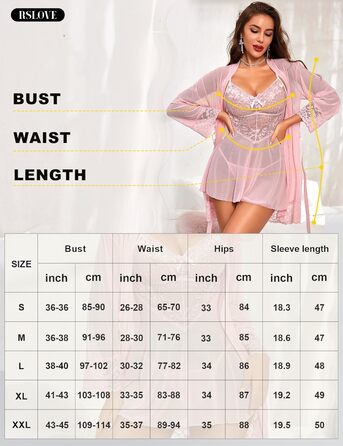 Комплект ніжної піжами RLOVE для дому та сну: кімоно, бюстгальтер та нічна сорочка (3 частини), чорний (XXL, Рожевий)