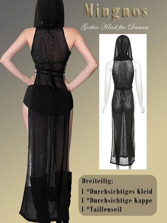 Прозора готична сукня Mingnos для рейв-вечірок, чорна з вирізами, з високим розрізом, для EDM фестивалів, клубів та вечірніх виходів. Розмір L