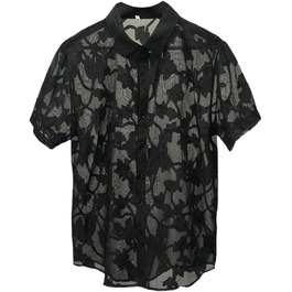 Прозора сорочка з короткими рукавами для чоловіків, чорна, квітковий принт, розмір EU L (Tag 2XL), 85 кг