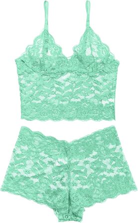 Сексуальний комплект спідньої білизни Lilosy з високою талією та V-подібним вирізом, квіткова мережка, бюстгальтер та трусики, 2-частинний, м'ятний, розмір M