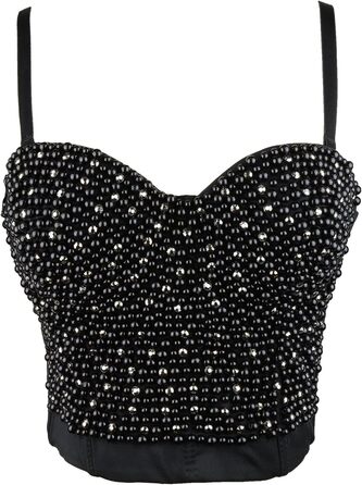 Корсет жіночий ELLACCI з діамантовими перлами та стразами, чорний