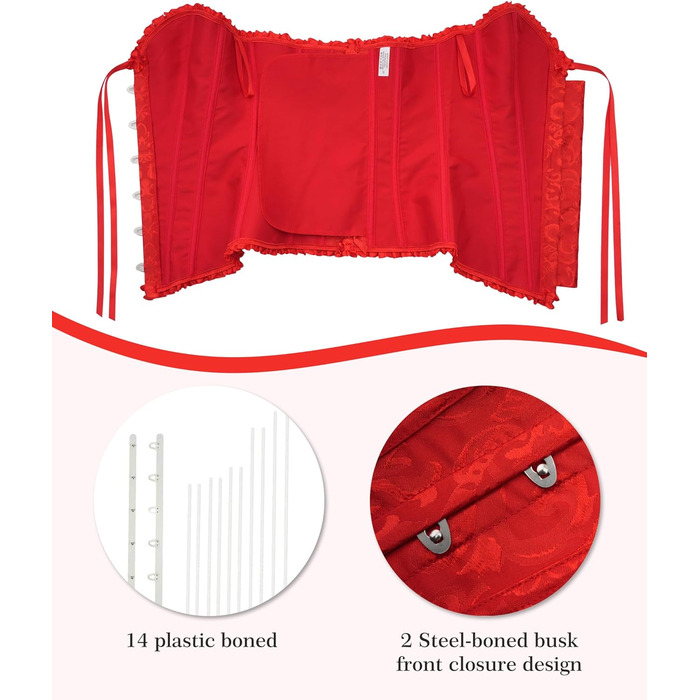 Корсет Vrapo для жінок - бюст-корсет, шнурівка, талія, спідня білизна, червоний, XS