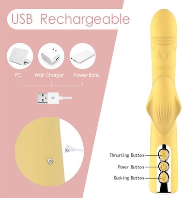 Вібратор JFRong 3-в-1 для жінок: G-точка, клітора та анус. 8 режимів, 5 режимів вакууму, тихий силіконовий масажер для дорослих. Колір: жовтий