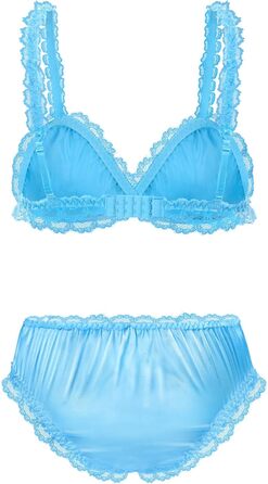 Набір спідньої білизни LittleForBig Sissy з мереживом та рюшами, блакитний, 4XL