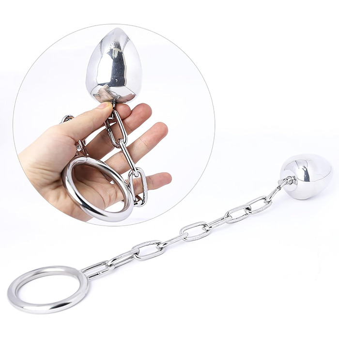 Сталевий кільце для яєчок та ануса з анальним штифтом та ланцюгом, 50 мм, срібний, для чоловіків