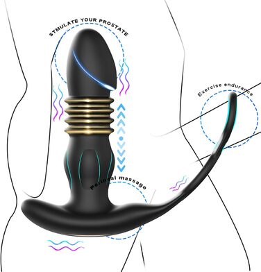 Вібратор для чоловіків PQKuss з кільцем на пеніс, 10 режимів, масажер простати, анальний масажер, для стимуляції, для пар, секс-іграшка