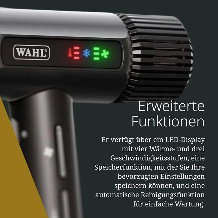 Професійний іонний фен Wahl Vanquish 1600W з FlowControl, магнітними насадками та дифузором, чорний