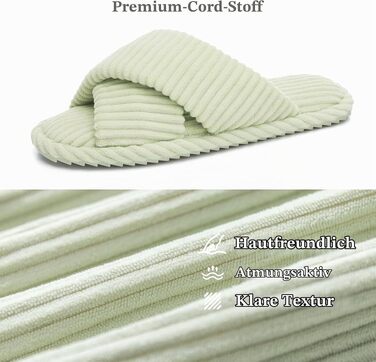 Жіночі домашні капці GOEWY з ефектом пам'яті (Memory Foam), тканинні шльопанці з відкритим носком та бантом, протиковзка підошва, колір зелений, розмір 38/39 EU