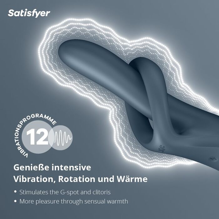 Satisfyer Heat Flex 4: вібратор-зайчик з підігрівом, 23 см, сірий | Зігріваючий, обертаючий, водонепроникний | USB, силікон