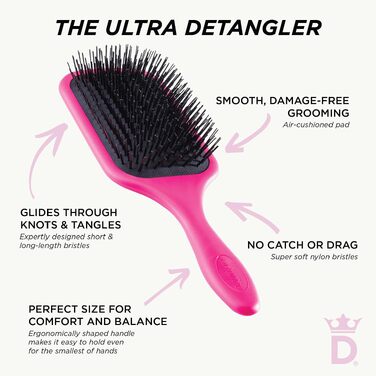 Щітка-розплутувач для волосся Denman Tangle Tamer Ultra D90L для кучерявого та натурального волосся, рожева