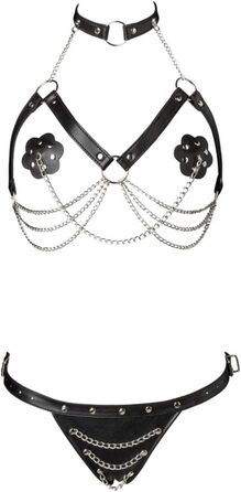 Чорний комплект еротичної білизни з мереживом, тіло, ланцюжок, XL-3XL