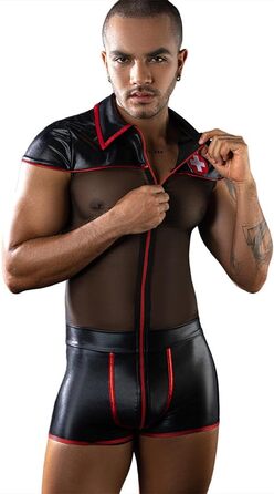 Костюм медсестри з сіткою та шкірою, боді XL чорного кольору для косплею та рольових ігор