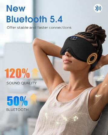 Маска для сну з Bluetooth-навушниками MUSICOZY, 3D маска для повного затемнення, м'які бездротові навушники для сну, медитації та подорожей, Bluetooth 5.4, 16 годин роботи