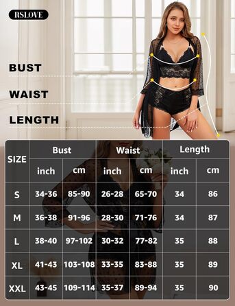 Сексуальний комплект спідньої білизни RSLOVE для жінок - мереживний халат, бюстгальтер та труси XXL чорного кольору