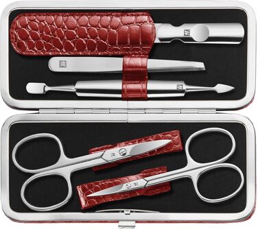 Манікюрний набір ZWILLING Kroko Edition (5 предметів) для нігтів рук та ніг, нержавіюча сталь, шкіряний футляр, червоний