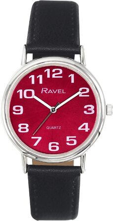 Аналоговий унісекс-запобіжний годинник Ravel R0105 з великими цифрами, кварцовий механізм, корпус 36мм, колір чорний/коричневий