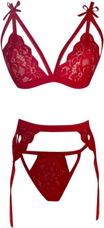 Сексуальний жіночий комплект спідньої білизни з мереживом, висока талія, глибокий V-подібний виріз, бюстгальтер push-up та стринги. Ідеально для свята Валентина. Білий колір (C-червоний, L)
