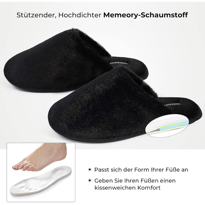 Жіночі домашні капці Snug Leaves з штучним хутром та ефектом пам'яті Memory Foam, чорні, розмір 38/39 EU