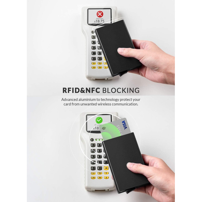 Металевий картхолдер VULKIT з RFID/NFC захистом, чоловівий гаманець-портмоне для 10 карт, чорний