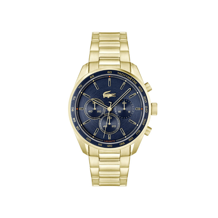 Чоловічий годинник Lacoste Chronograph Boston: кварцовий хронограф у золотисто-синьому кольорі з металевим ремінцем