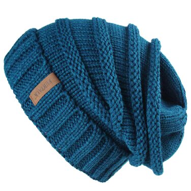 Жіноча в'язана шапка-біні FURTALK Slouch Beanie у стилі street style, м'яка зимова шапка грубой в'язки (один розмір, синя)