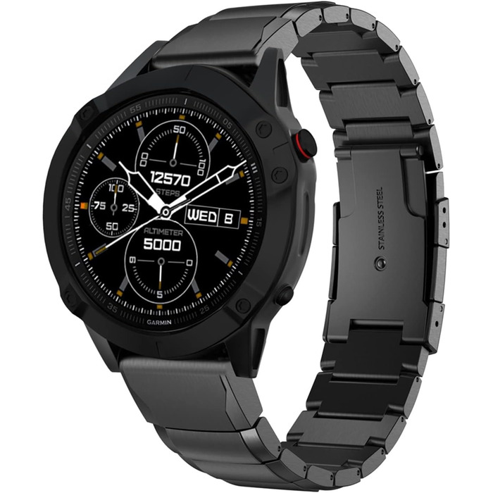 Сталевий металевий ремінець для Garmin Fenix 7, 7S, 7X, 6X, 6 Pro, 5X, 5, 3HR, Epix — 22мм, Easyfit, колір агат