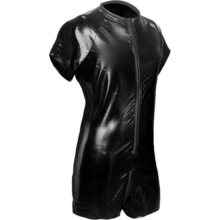 Боді з екошкіри для чоловіків Maeau, блискучий catsuit, леотард, комбінезон, клубний одяг, костюм, шкіряні шорти, мокра шкіра, жилет для Хелловіну, косплей (Чорний, 42)