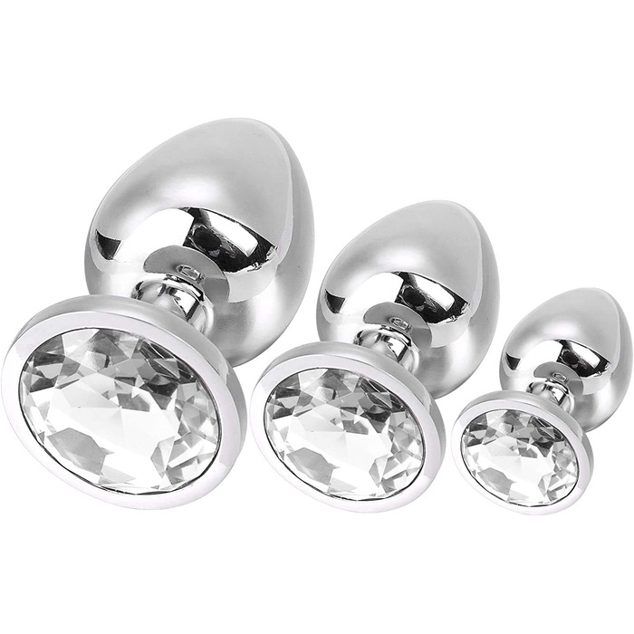 Набір аналплагів Klein Medium Groß з металу з кристалами та діамантами (білий)