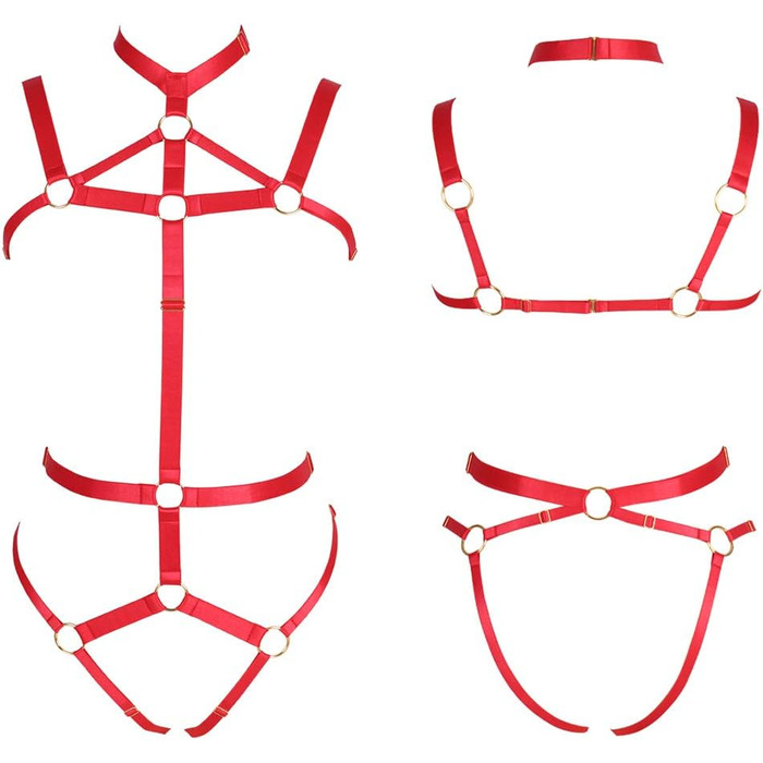 Жіночий комплект: корсет, стрінги, ремінь. Карнавальний костюм, готичний стиль, для фотосесій та танців (червоний)