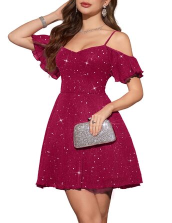 Сукня коктейльна Meetjen Burgundy, фасон А-силует, з відкритими плечима, на бретелях, з мерехтливого тюлю, розмір XS
