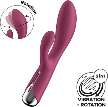 Satisfyer Spinning Rabbit - вібратор-зайчик | Стимуляція G-точки та клітора | Іграшка для дорослих з силікону | 12 вібрацій та 5 програм обертання | (Полуниця)