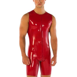 Латексний catsuit для чоловіків TIANXIAOQWE, ручної роботи, без рукавів, 7XL, червоний колір