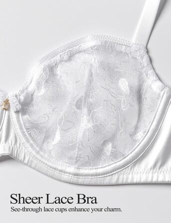 Wingslove Корсетний бюстгальтер Dirndl з кісточками для великих грудей, мереживний balconette, прозорий, без підкладки (білий, 80C)